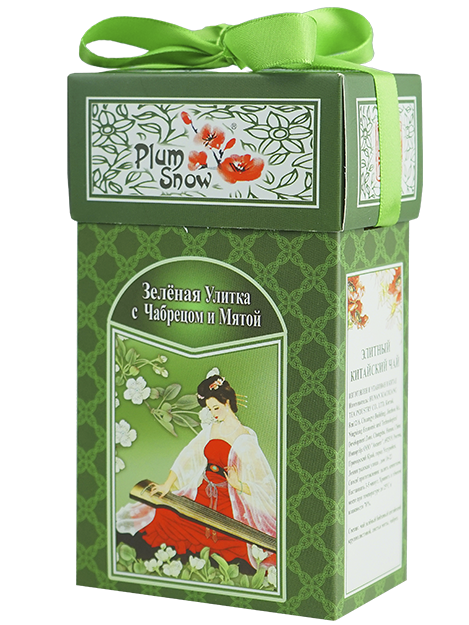 Чай Plum Snow Зелёная Улитка с Чабрецом и Мятой, 100г. - фото